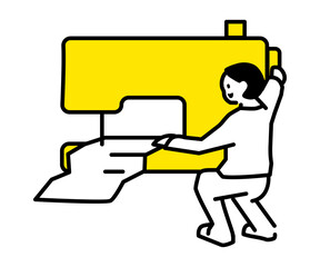 Illustration of a person operating a sewing machine