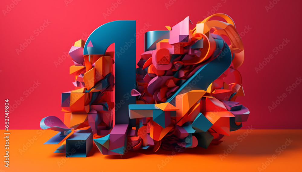 Poster vibrant colored abstract shapes celebrate success in modern computer graphics generated by ai
