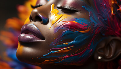 Glowing beauty, vibrant colors, elegance a fantasy of sensuality generated by AI