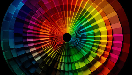 Obraz premium Vibrant colors illuminate the dark backdrop with abstract geometric shapes generated by AI