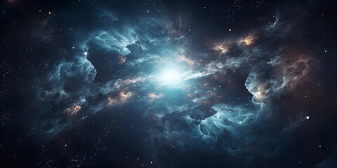A blue galaxy with stars and nebulas in the background Galaxy light and space scene with nebula and clouds with stars in deep space under the sun Ai Generative 
