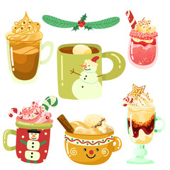 Happy new year set 2024 with cute holiday icons.Vector set of christmas icons cartoon set.