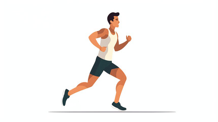 Fototapeta na wymiar Athletic Man Jogging in Dynamic Active Running Pose, Minimalist Flat Illustration on White Background
