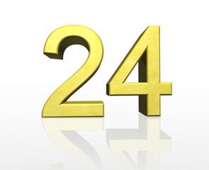 vierundzwanzig, 24, goldene Zahl mit Spiegelung