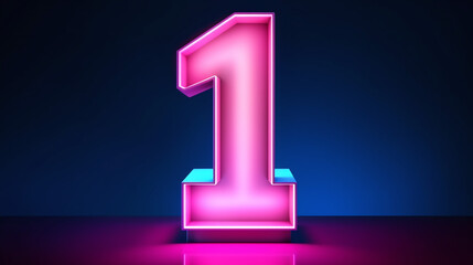 One Number Symbol Glowing In Pink Neon Light With Dark Background