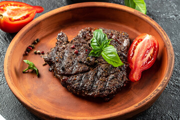 Fresh juicy delicious beef steak. organic healthy products. Detox and clean diet concept. place for text, top view