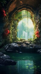 Obraz premium Generative fantasy garden middle jungle photography image Ai generated art