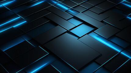 Fototapeta premium Abstract Black and Blue Cyber Grid Background with Futuristic Squares