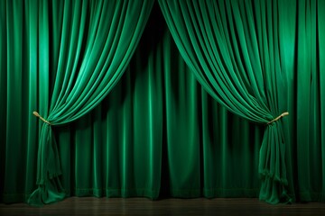 green Stage Curtain - obrazy, fototapety, plakaty