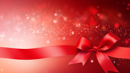 Red Ribbon with Bow on Red Theme Background