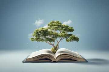 Tree growing from an open book - obrazy, fototapety, plakaty