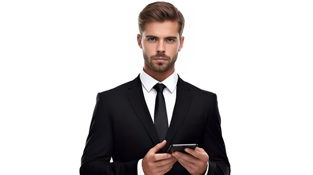 Confident CEO man in Black Suit Making Important Decisions During Working Day