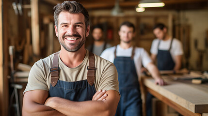 Fototapeta premium A Smiling Carpenter in a Workshop