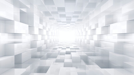 Room with white cubes and light 