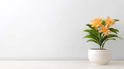 White Vase with Orange Flowers on Soft Zen Minimalist Table