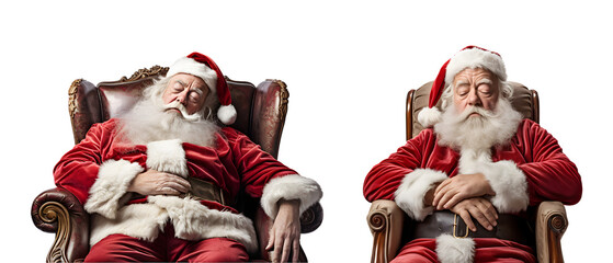 Santa Claus Asleep in a Chair After His Busy Deliveries on Transparent Background
