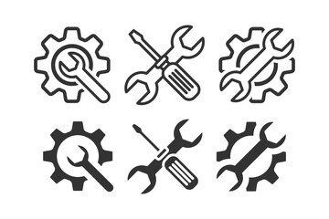 Service icons set. Wrench, screwdriver and gear icon set. Vector illustration design. - obrazy, fototapety, plakaty