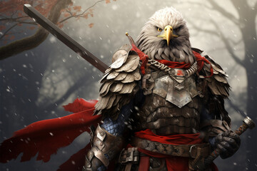 samurai style illustration, an eagle warrior