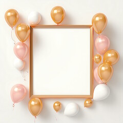 Peach Balloon Frame of Invitation Card Design Template with White Background and Center Space.