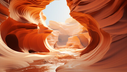Majestic sandstone curves shape vibrant, awe inspiring Antelope Canyon landscape generated by AI