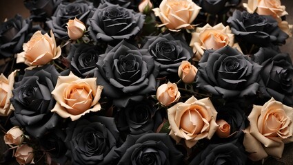 photo of a collection of beautiful black roses made by AI generative