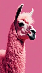 Obraz premium Pink llama with a fuzzy hairdo, positive energy