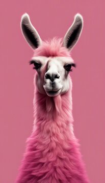 Pink llama with a fuzzy hairdo, positive energy