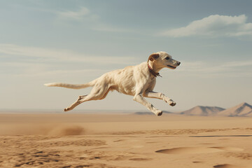 Playful dog in the desert