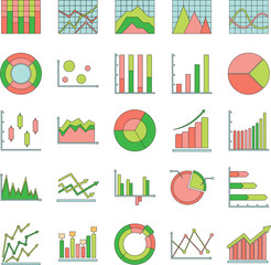 Chart diagram icon set. Outline illustration of 25 chart diagram vector icons thin line color flat on white