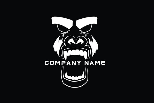 Black background Gorilla Head Tattoo, logo, icon, Design. Vector illustration, fierce gorilla head in the background.