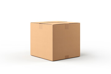 closed cardboard box taped up isolated on white background