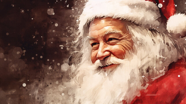 Santa Claus. Сlose up portrait. New Year poster in retro style