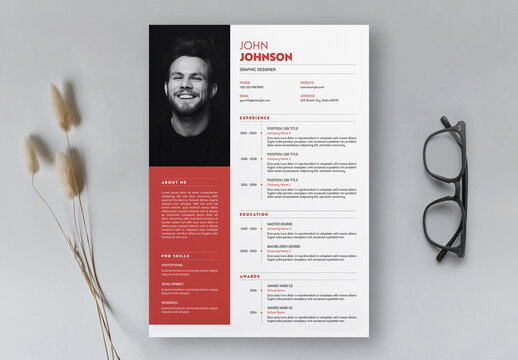 Resume Layout with Red Accents