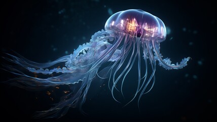 Naklejka premium Deep sea mysterious dark bioluminescent creature image Ai generated art