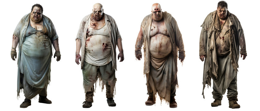 Fat scary zombie on transparent background