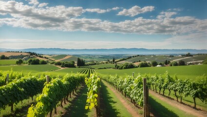 photo of a vineyard view with a beautiful scenic background made by AI generative  