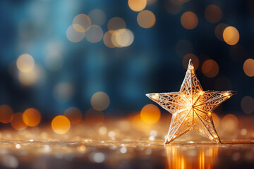Christmas decoration on bokeh background. New Year concept. Copy space. AI generated - obrazy, fototapety, plakaty
