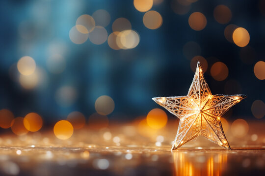 Christmas decoration on bokeh background. New Year concept. Copy space. AI generated