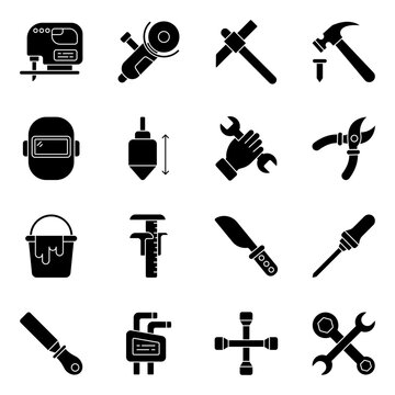 Set of Stationery and Design Tools Glyph  Icons

