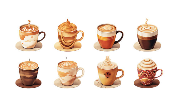 Coffee Watercolor on white background. Watercolor painting daily routine objects. Hand drawn colorful Sublimation design