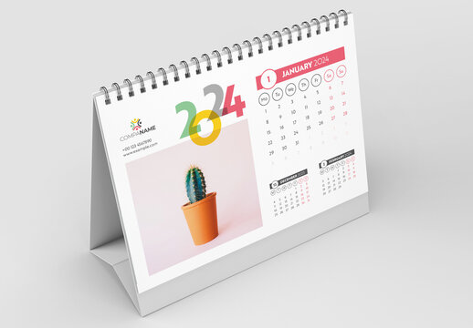 Desk Calendar 2024 Layout with Colorful Accents