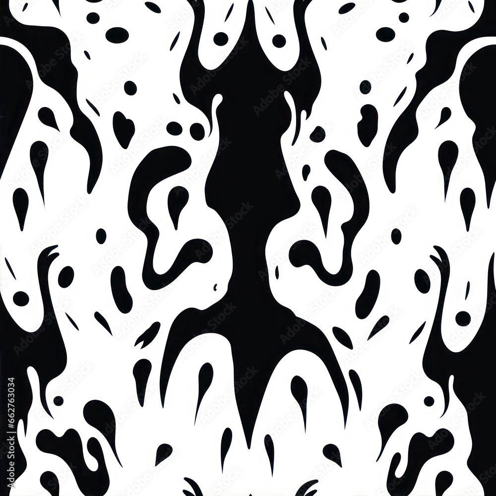 Aufkleber seamless pattern with black and white paint splashes on black background ink blot patterns