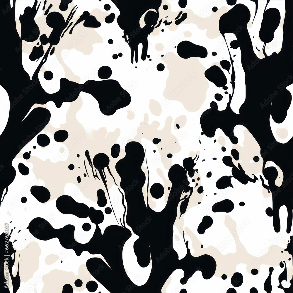 Poster ink blot patterns seamless pattern with splashes of black and white paint.