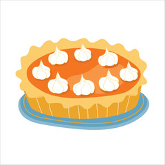 Pumpkin pie isolated on white background. Vector illustration. Cute piece of pumpkin pie. Traditional Thanksgiving dinner vector 