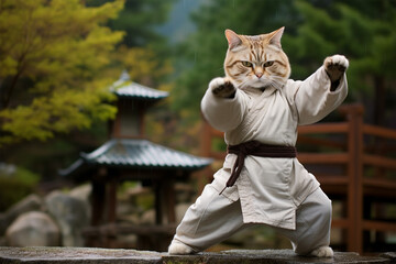 cat practicing martial arts