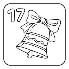 Xmas coloring advent calendar. Hand drawn vector poster with different Christmas symbols bell