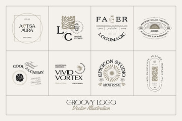 Vintage Boho Flower logo template illustration for branding