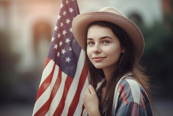 portrait of a person with american flag