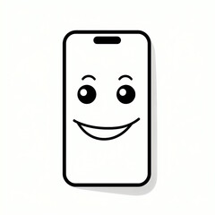 Isolated Tall Cartoon-Style Black Outline Phone on White Background.