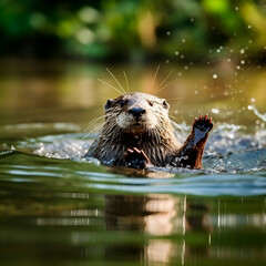 European otter (Lutra lutra) swimming in the water